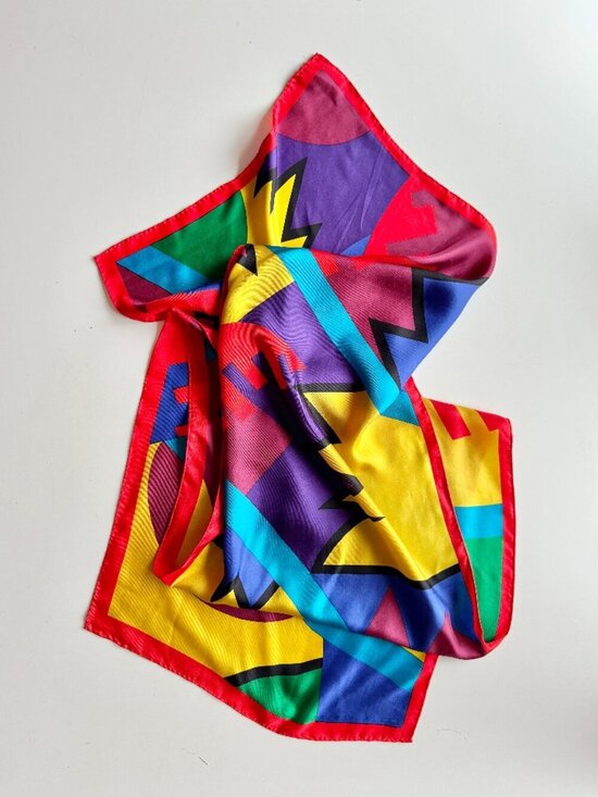 Perry Ellis Accessories - Vintage PERRY ELLIS Multicolor Graphic Silk Twill 64" x 16" Long Rectangle Scarf